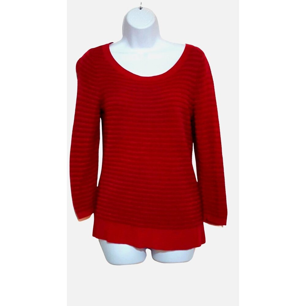 Ann Taylor Loft Womens‎ Knit Top Blouse M 3/4 Sleeve Ribbed Maroon